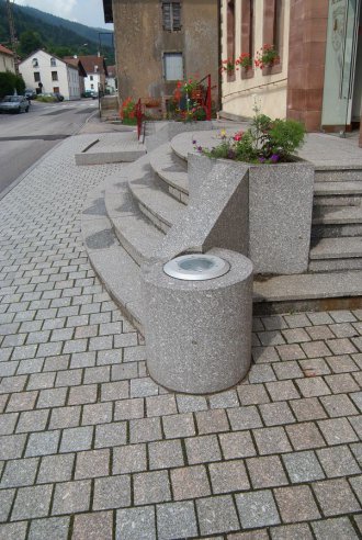 escalier + mobilier + bordures + caniveaux granit Gris Bleu des Vosges